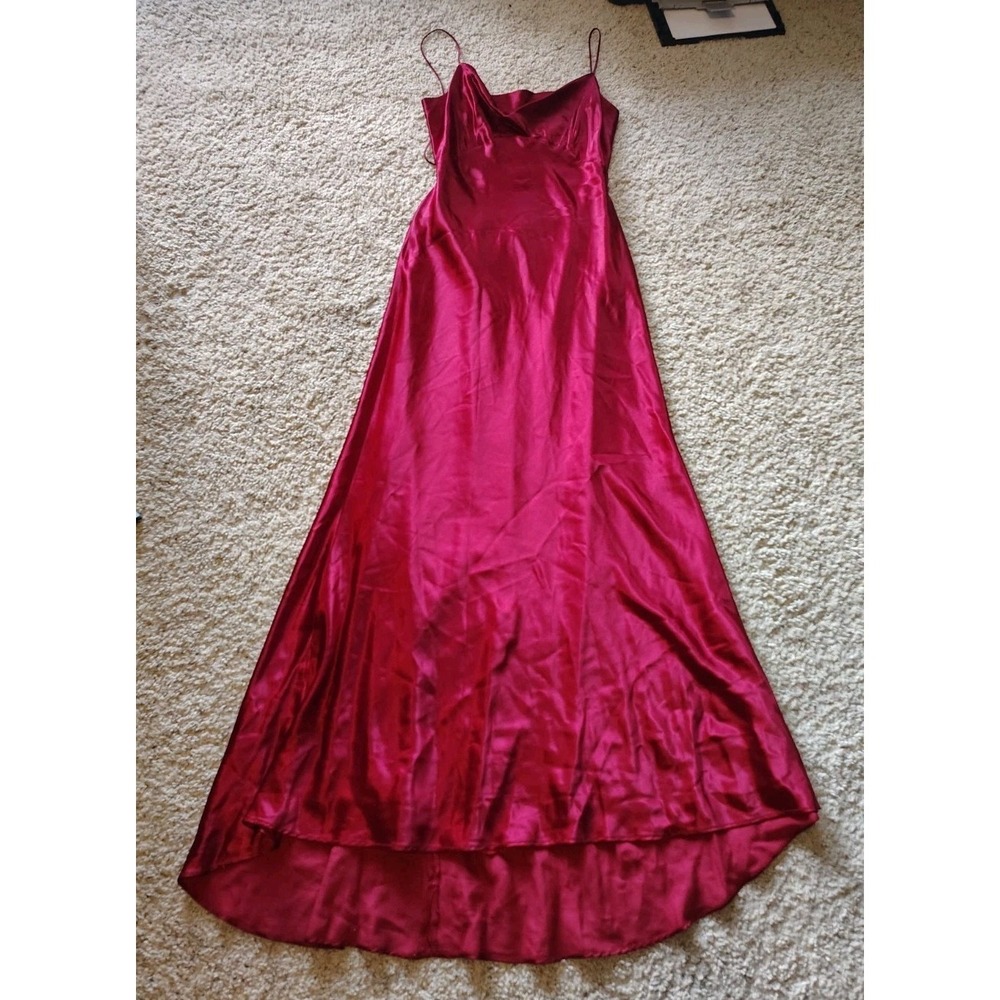 Vintage 90s Hugo Buscati Satin Slip Dress Burgundy Maxi Evening Gown USA Sz 12